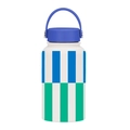 650ml ivory insulated water bottle with blue and green geometric stripes and handle - Geometric Stripe Blue Lid