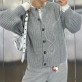 Cardigan grigio in maglia da donna con bottoni anteriori e maniche lunghe casual - S / Grigio