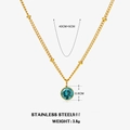 18K gold stainless steel necklace with round blue zircon stone pendant 45cm - December Lake Blue (Zircon)