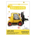 Yellow forklift aluminum foil balloon for parties, size 79x53cm with red wheel accents - Forklift