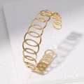 Minimalist gold plated stainless steel cuff bracelet with linked circle design for women - Geometric Hollow Ring Open Bangle (SZ069) / Gold (SZ069)