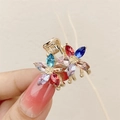 Pair of small golden flower hair claw clips with colorful crystals and rhinestones - Colorful