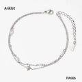 Double-layered stainless steel silver anklet featuring small pearls and a star pendant - Silver Anklet (PA686)
