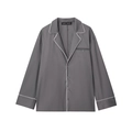 Dark grey long sleeve poplin shirt with white contrast piping and a notch lapel - XS / Top Only