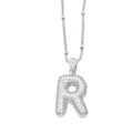 Silver letter R necklace pendant with sparkling pavé zircons on elegant chain - Letter R / Silver