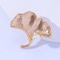 Elegant gold ginkgo leaf brooch with white pearl detail on a clean white background - Bright Gold With Pearl Style (C2071-2)