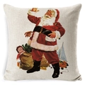 Linen Christmas pillow case featuring a vintage Santa Claus print for holiday home decor - BZ0888-37 (Vintage Santa with Gift Sack)