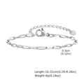Flat cross chain bracelet detail showing 0.3cm width and 16-21cm adjustable length - Silver Paperclip Chain