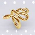 Adjustable golden snake-shaped stainless steel ring with a polished metallic finish - b1 Snake / Gold