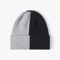 Vertical two-tone black and grey ribbed knit beanie with stylish folded cuff design - Light Grey Black
