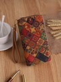 Bohemian cork wallet with colorful mandala patterns and a convenient wristlet strap - Long Double Zipper Style A