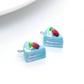 Blue resin miniature fruit layer cake charms with red strawberry for DIY jewelry making - D245-Blue (Slice Cake)