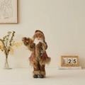 Brown plaid Santa Claus figurine with lantern and gift bag standing in a festive home setting - Fur Collar Backpack / 45cm