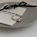 Adjustable 925 sterling silver ring with grey pearl and pavé cubic zirconia setting - Grey Pearl Pig Nose Opening Style(JZ0102)