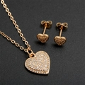 Golden heart jewelry set featuring a micro-pave zircon necklace and matching stud earrings - Heart Style / Gold