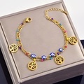 Golden double-layer bracelet featuring tree of life charms and evil eye beads - Tree of Life