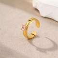 Adjustable gold plated ring featuring a square pink stone and beaded edge detail - Gold-Pink Zirconia (Square)
