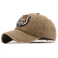 Washed cotton baseball cap with tiger head embroidery in vintage khaki finish - Khaki