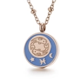 Pisces constellation coin necklace with light blue enamel and rose gold steel chain - Pisces