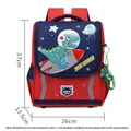 Red and blue kids school backpack with space dinosaur cartoon and rocket print - Large (Suitable for Grades 1-3) / Red and Blue