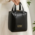 Elegante neceser de cuero PU negro con asas y cierre de cremallera metálica - Negro