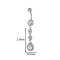 Piercing nombril argenté en acier avec pendentif goutte en zircone, longueur 2,79 cm - Style Pendentif Double Couche Goutte (2609-5#) / Argent