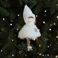 White plush knitting girl Christmas tree hanging ornament with golden snowflake decor - White Plush Style K (Knitted Long Leg Girl)