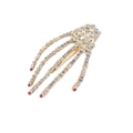 Barrette main de squelette dorée avec strass blancs et pointes de doigts rouges - Or avec ongles roses
