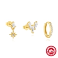S925 sterling silver gold octagram and zircon earring set with hoop and stud styles - 925 Silver / Eight-pointed Star Style (Set 1)