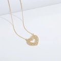 Three-layer gold heart necklace with micro-paved cubic zirconia crystals for women - Triple Layer Heart with Full Zirconia (Gold)