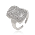 Verstelbare zilverkleurige ring met grote rechthoekige micro-pave zirkoonzetting - Grote Rechthoekige Pave Stijl (J1454)