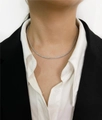 Minimalist silver shimmer chain necklace for women worn with a business casual outfit - Silver