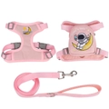 Pink dog backpack harness set with space embroidery and matching leash for small dogs - S / Detachable Embroidery Style / Pink