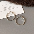 Close-up of elegant silver hoop earrings with a polished finish on textured fabric - Silver Large Circle 29mm (89# Steel Needle)