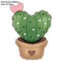 Green heart cactus foil balloon 52x76cm with pink heart top and flower pot base - Heart Cactus Balloon