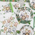Detailed jungle theme party set with paper plates, cups and safari animal patterns - Napkins 20PCS