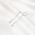Silver S925 sterling silver drop earrings featuring heart pendants and elegant long chains - 925 Silver Heart Ear Thread (E2485-1)