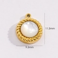Detailed size view of 14K gold-plated shell pendant with dimensions 11.5mm by 9.5mm - Round Mother of Pearl Inlay