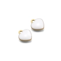 Ciondolo a cuore in smalto bianco con bordi dorati per creazione gioielli fai da te - Ciondolo a Cuore (F2294) / 8x9mm / Oro/Bianco