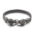 Retro punk double wolf head bracelet in antique silver finish with braided steel chain - 8mmx22cm / Style B Oxidized Black (KB136591-BDJX)