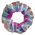 Iridescent pink and teal metallic hair scrunchie with shimmering gradient effect - Rose Red