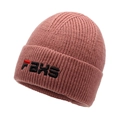 Winter rib-knit beanie in dusty rose pink featuring black FAKS embroidery detail - One Size / Pink