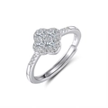 Elegant S925 sterling silver four-leaf clover adjustable ring with 8A cubic zirconia stones - Lzr43-p