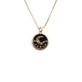 Collier doré avec pendentif lune et étoile en émail noir et zircons colorés - Noir (Chaîne Dorée)