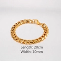 Bracelet gourmette doré en acier inoxydable poli mesurant 20 cm de long et 10 mm de large - Bracelet à Mailles Cubaines Doré 20cm x 10mm (KB66774-K)