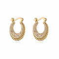 Close-up of vintage hollow gold earrings with pave zircon and micro-bead edges - Vintage Beaded Ear Buckle (CE00184YH)