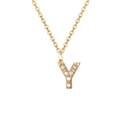 Minimalist stainless steel 14K gold plated necklace with crystal paved letter Y pendant - Letter Y-14K Gold