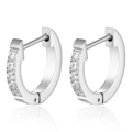 Polished silver stainless steel hoop earrings with five white round-cut zircon stones - Single Row Zirconia Inlay / Steel