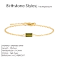 14K gold plated stainless steel bracelet with green peridot gemstone and 7x3mm pendant - August Light Green (Peridot Color)