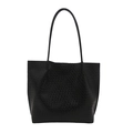 Borsa tote retrò in pelle intrecciata nera con doppie spalline per il pendolarismo - Nero